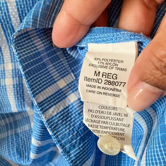 L.L.Bean Shirt M Blue & White Plaid Long Sleeve Tall Rob Button Up Pocket - Picture 4 of 13